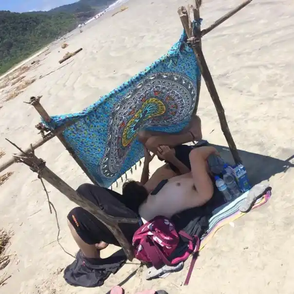 Improvised beach cabin